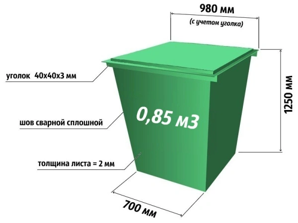 контейнер 0,85 м³ для тбо гост (с крышкой) артикул 