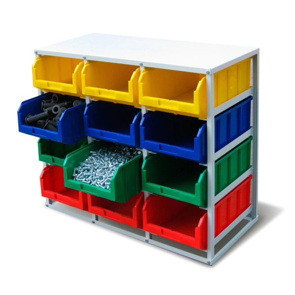 Стеллаж с направляющими Стелла-техник V4-12 стационарный, односторонний, 12 ячеек с ящиками