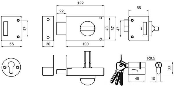Омега Д-град ЗН 1 черный Замок накладной (30)