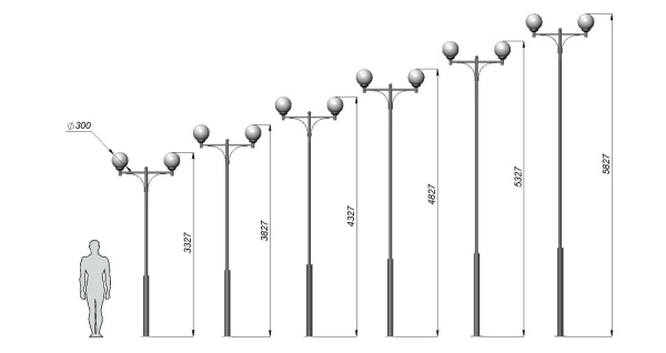 Стальной фонарный столб Т-14-2 со светильниками 4,827 м