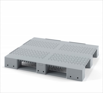 Стеллажный перфорированный пластиковый поддон на трех полозьях 1200х1000 с бортиком